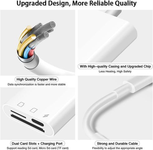 SD Card Reader for iPhone iPad,Micro SD Card Reader Memory Card Reader Plug and Play Trail Camera SD Card Adapter,Simultaneous Charging and Readin...