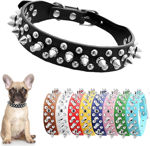 Spiked Dog Collar for Small Dogs Soft PU Leather Spike Puppy Collar Anti Bite Studded Rivet Cat Collar for Kittens Small Medium Pets Like Chihuahu...