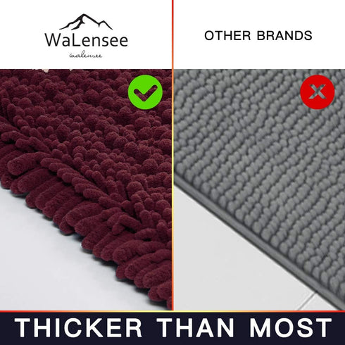 Walensee Bathroom Rug Non Slip Bath Mat (32x20 Inch Burgundy) Water Absorbent Super Soft Shaggy Chenille Machine Washable Dry Extra Thick Perfect ...