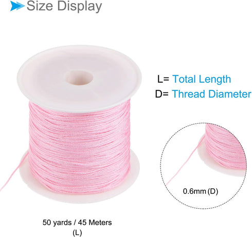 Nylon Knotting Cord, 0.6mm Dia 50 Yards 45m Length, Nylon Soft Smooth Beading Thread Light Pink - (Applications: for DIY Craft Red)...
