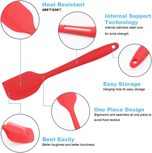Silicone Spatula 3-piece Set, Ergonomic Handle High Heat-Resistant Spatulas, Non-stick Rubber Spatulas with Stainless Steel Core, Red...