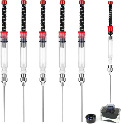 6 Pack Fountain Pen Ink Syringe Filler, 3.4mm Bore Diameter Fountain Pen Spring Converter Ink Auxiliary Absorber Ink Filling Syring with Removable...