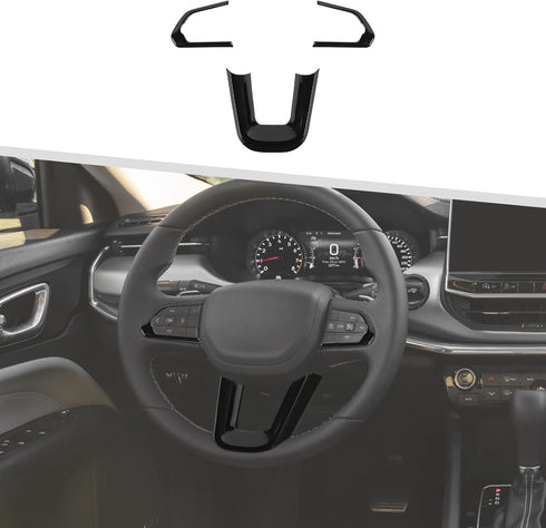 Jimen Compatible with Jeep Compass 2021-2023, 3PCS Steering Wheel Cover Trim Kits (Black)...