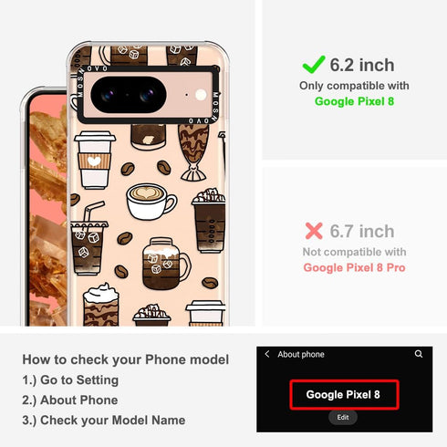 MOSNOVO Compatible with Google Pixel 8 5G Case, Coffee Clear Design Transparent Plastic Hard Back Case with TPU Bumper Protective Case Cover for P...