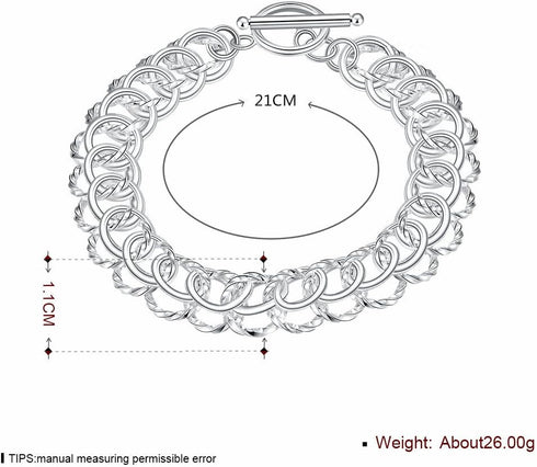 Fashion Sterling Silver 2 Layers Twisted Link Chain Bracelet with Diamond Cut Hight Polish Loops,Toggle Button 8" Gift for Women Men Teens...