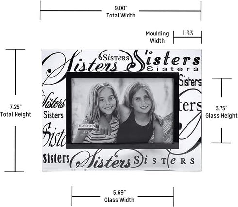 Malden International Designs Mirrored Glass With Silver Metal Inner Border Sisters Picture Frame, 4x6, Clear...