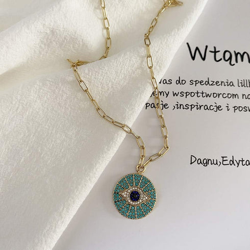 Obidos 14k Gold Plated Evil Eye Turquoise Pendant Necklace for Women 18-20Inch,Round Circle Disk Minimalist Jewelry...