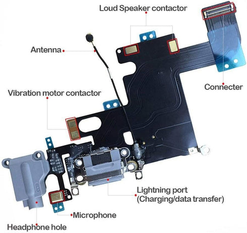 Johncase OEM Charging Port Dock Connector Flex Cable w/Microphone + Headphone Audio Jack Port Ribbon Replacement Part Compatible for iPhone 6 All ...