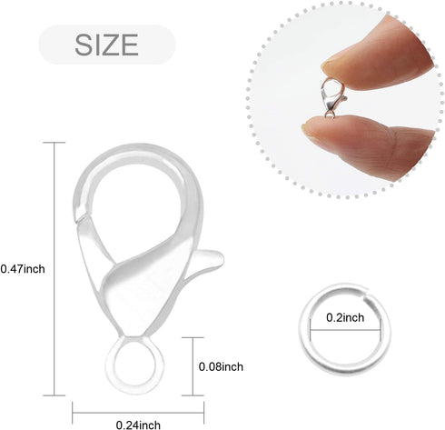 Lobster Claw Clasps, 300 Pcs 12mm Bracelet Closures with Jump Rings for Jewelry Making DIY Keychain Necklace by FENGWANGLI(Silver)...