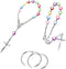 2 Pieces Car Rosary Chroma Love Heart Rearview Mirror Auto Rosary Religious Car Mirror Hanging Accessories Lourdes Med al and Cross for Car Person...