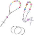 2 Pieces Car Rosary Chroma Love Heart Rearview Mirror Auto Rosary Religious Car Mirror Hanging Accessories Lourdes Med al and Cross for Car Person...