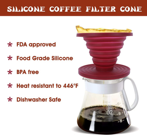 2 Pieces Collapsible Pour Over Coffee Dripper, Portable Camping Pour Over Coffee Maker, Reusable Silicone Pour Over Coffee Filter for Backpacking ...