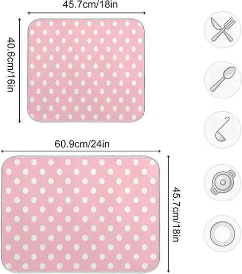 Pink White Polka Dot Dish Drying Mat for Kitchen Counter 18 x 24 Inch Absorbent Microfiber Valentines Dry Dishes Rack Mats Drainer Mat Dish Drying...
