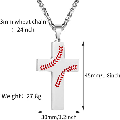 Baseball Cross Necklace for Boys Men, Stainless Steel Cross Pendant Chain 24 Inches, Inspirational Bible Verse Quote Religious Gift...