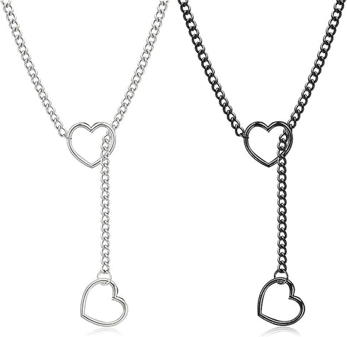 Harry and Henry Heart Slip Chain Necklace for Women Handmade Punk Cuban Slip Chain Choker Necklace Jewelry Adjustable Gothic Lariat Y-Necklace Sta...