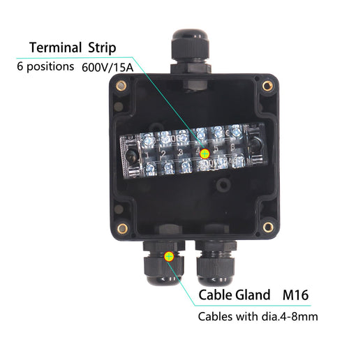 Watertight Junction Box, IP67 Waterproof Electrical Project Box with 4P 15A Barrier Terminals,1 in/2 Out Cable Glands Electronic Enclosure 3.26" x...