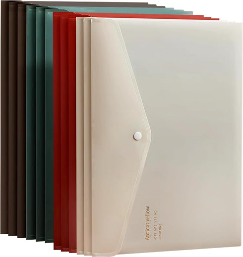 VANRA File Folders Letter Size 12 Pack Plastic File Envelopes with Snap Closure, A4 Filing Envelope Project Folder Holder File Pockets Jacket Docu...