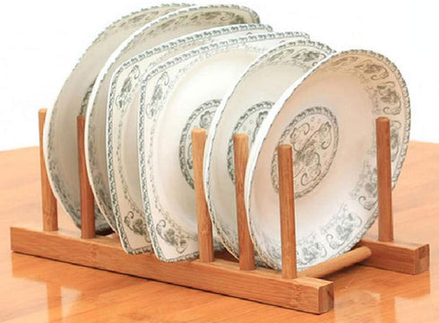 2Pcs Home Kitchen Natural Bamboo Slip Drain Dish Rack, Bamboo Wood Plates Rack/Pans/Cups Dish Rack...