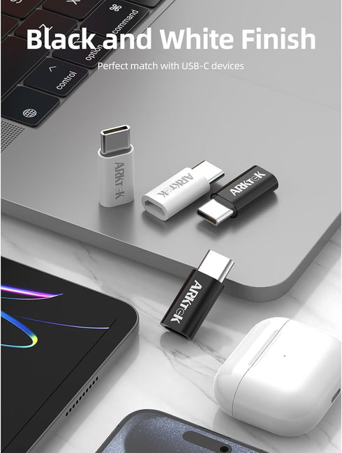 ARKTEK 4 Pack USB C Male to Micro USB Female Adapter Type C Adapter Support Data Transfer & Charging Compatible for iPhone 15/15 Pro/15 Pro Max/15...