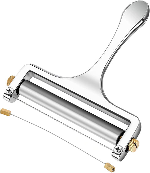 TOPULORS Wire Cheese Slicer Stainless Steel Handheld Cheese Cutter for Mozzarella, Cheddar, Gruyere - with 1 Extra Wire - Adjustable Thickness Che...