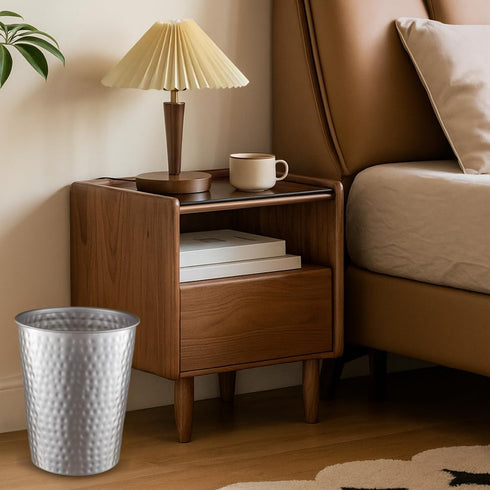 Monarch Abode Pewter Hand Hammered Metal Wastebasket for Home Office Bedroom, Decorative Waste Basket, Modern Bathroom Garbage Can, Durable & Deco...
