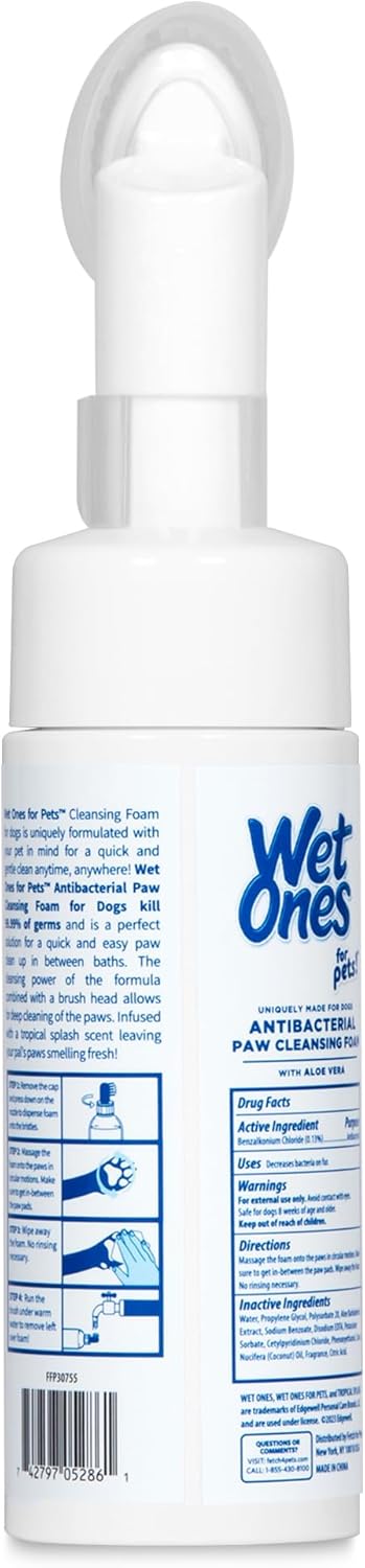 Wet Ones for Pets Antibacterial Dog Paw Cleansing Foam with Built-in Paw Scrubber Brush, Tropical Splash Scent, 5 oz | Dog Paw Cleaner with Antiba...