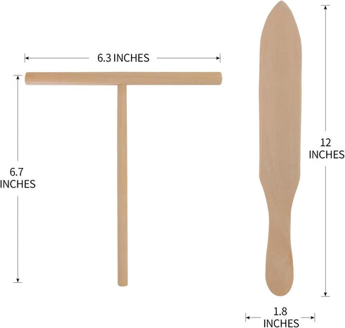 Beech wood Crepe Spreader and Spatula -2 Piece Set Convenient Size to Fit Small Crepe Pan Maker...