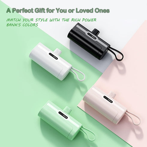 Portable Mini Power Bank Charger for iPhone Apple (Direct Plugin) and for USB C Android Device (Wired), 4800mAh Emergency Fast Charge Small Extern...