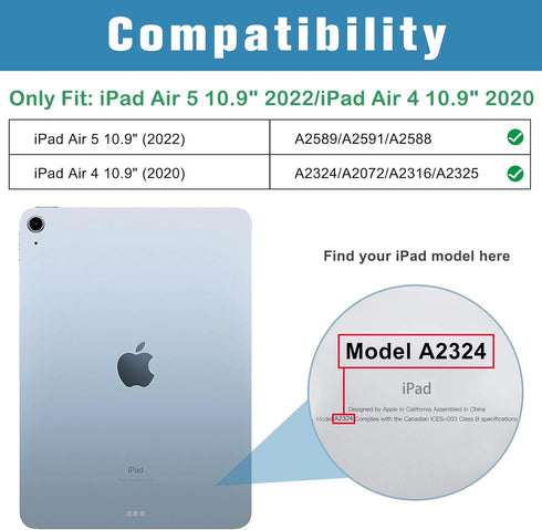 ProCase Smart Case for 10.9 Inch iPad Air 5th 2022 / Air 4th 2020, Cover with Screen Protector for iPad Air 5 4 -Navy...