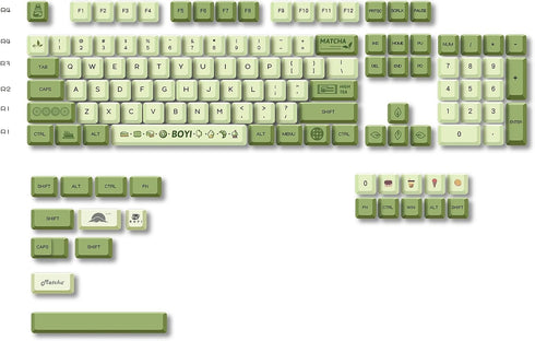 BOYI Matcha Custom 124 Key PBT Dye-Sublimated Keycaps,XDA Profile Matcha Green Tea English keycap Full Set for Cherry MX Switches,Universal Compat...