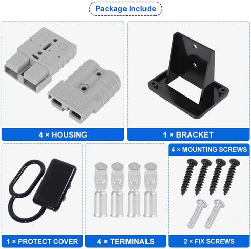 120Amp Battery Quick Disconnect Connector, 2 AWG, 2PC Grey Power Disconnect Housings with Bracket and Dust Cover (2PCS 120A 2AWG)...