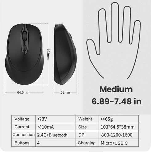 Bluetooth Wireless Mouse USB C for Macbook Air Pro/Computer/Laptop, Wireless Rechargeable Silent Ergonomic Mouse Type C for Mac/iPad/iMac/Surface ...