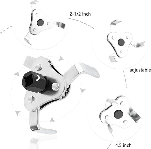 Adjustable Oil Filter Wrench Tool,3 Jaw 2 Way Oil Filter Remover Tool from 2-1/2 Inch to 4.5 Inch,Universal Car Accessories Oil Filter Tool for Mo...