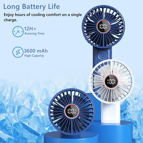 Mini Portable Fan, Powerful Handheld Fan Rechargeable with LED Display, Hand/Desk/Neck 3 In 1 Personal Fan with 6 Speed and 180° Foldable, Quiet f...