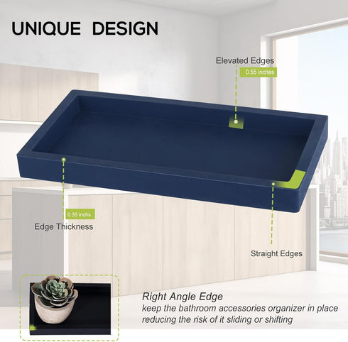 Small Silicone Bathroom Vanity Tray Rectangle Soap and Sponge Holder Kitchen Sink Organizer for Scrubber, Lotion Bottles, Perfume, Jewelry, Candle...