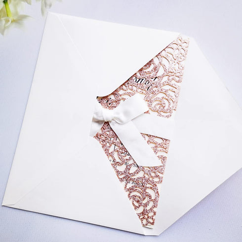 20PCS Laser Cut Wedding Invitations Cards 5“ x 7.28” Hollow Rose with Ivory Ribbons for Bridal Shower Engagement Birthday Graduation Invitation, B...