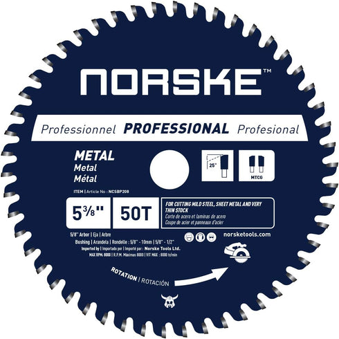 Norske Tools NCSBP208 5-3/8 inch 50T Metal Cutting Saw Blade For Steel Roofing, Metal Siding, Steel Pipe, Steel Studs & More 2 Bushings ( 5/8 inch...