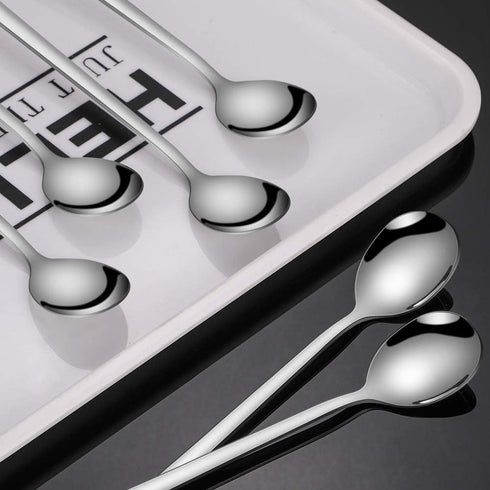 Briout 9 Inches Long Handle Spoon, 12 Pieces Iced Coffee Spoons, Ice Cream Tea Spoons, Premium 18/8 Stainless Steel Cocktail Stirring Spoons for M...