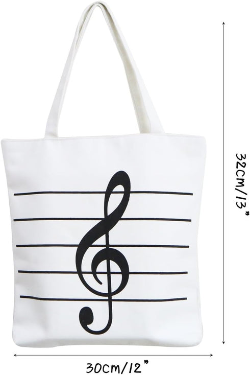 Music Notes Handbag Canvas Tote Bag Reusable Grocery Bag Shoulder Shopping Bag for Women Girls Gift (White)...
