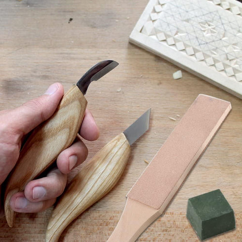 Utoolmart Double Side Leather Strop for Knife Sharpening, 1.7" by 10.8" Stropping Block Handmade Razors Polishing Board, for Honing Knives, Woodwo...