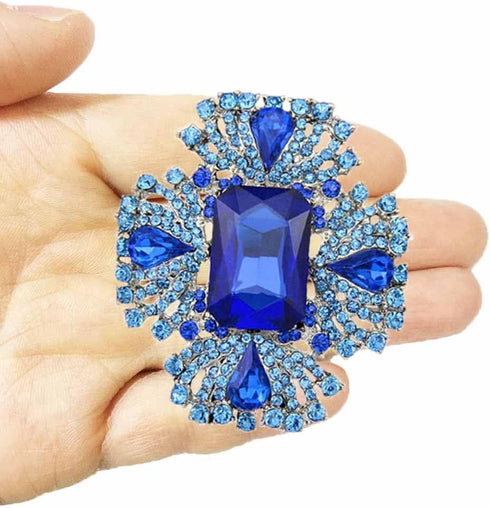4pcs Big Blue Crystal Silver Plated Brooch for Wedding Bouquet...