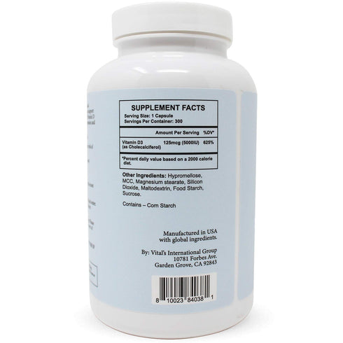 MOUNTAIN TOP Vitamin D3 5000 IU 125mcg Capsules (300 Count) Helps Support Immune Health, Strong Bones and Teeth, & Muscle Function - Non-GMO, Glut...