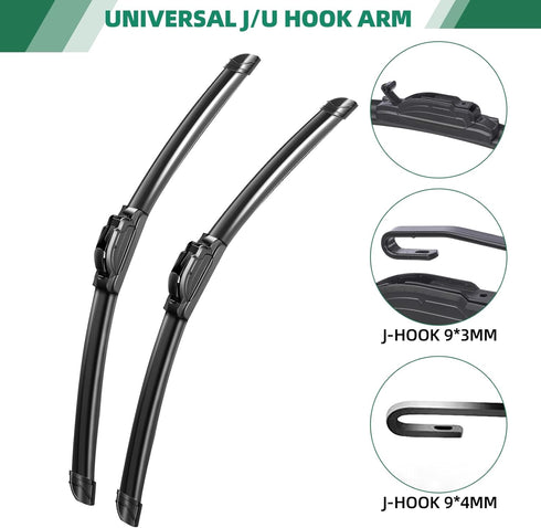 Windshield Wipers 22”+19” Premium OEM Quality, Durable Stable and Quite, Universal J/U Hook All-season Auto Replacement Front Wiper Blades (Pack o...