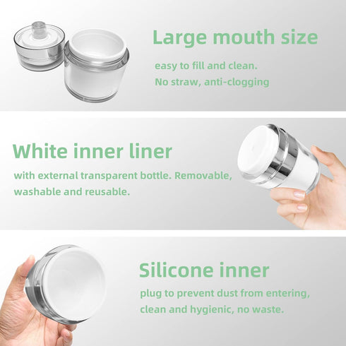 Airless Pump Jar,Cream Jar Vacuum Bottle, Empty Refillable Cosmetic Air Pump Jars Bottles, Portable Airless Lotion Sample Container Pot, Leak-Proo...