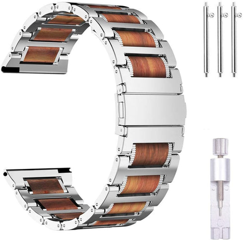 iiteeology Wooden Stainless Steel Link Band Compatible with Samsung Galaxy Watch 46mm, Gear S3 Classic/Galaxy Watch 3 45mm - Silver...