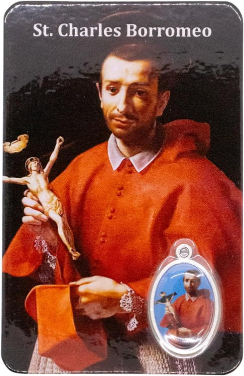 Catholic Holy Card with Built-In Medal Pendant | Laminated Full-Color | Prayer Printed on Back | Great Christian Gift for First Communion and Conf...
