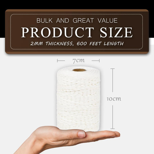 SMART&CASUAL 600 Feet 2mm Cotton Butcher Twine String Soft Food Safe for Cooking Craft Baker Kitchen Meat Turkey Sausage Roasting Gift Wrapping Ga...