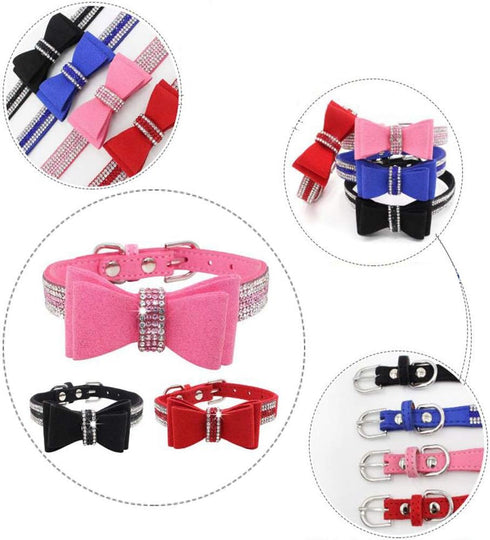 Dog Collar with Bowknot Crystal Rhinestone Adjustable Soft Puppy Cat Pet Collars Yellow Medium...