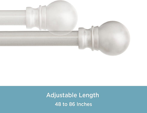 Kenney KN55971 Davenport Ball End Petite Café Decorative Window Curtain Rod, 48-86" Adjustable Length, Brushed Nickel Finish, 1/2" Diameter Steel ...