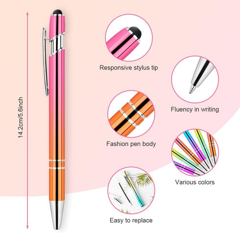 AUAUY 6PCS Ballpoint Pens, 2 in 1 Stylus Pens Stylish Pen, Pretty Metal Stylus Pen with 12 Refills, Black Ink Medium Point 1.0 mm Gift Pens, Cute ...